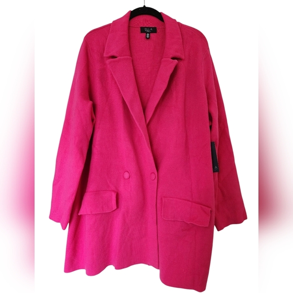 ELLA RAFAELLA Plus Size Relaxed Sweater Blazer Hot pink, 1X - Picture 2 of 8